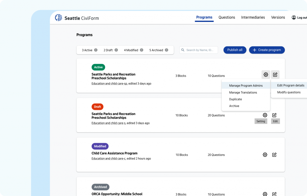 Civiform admin, SaaS-Elevating city application processes: efficiency and accessibility for all